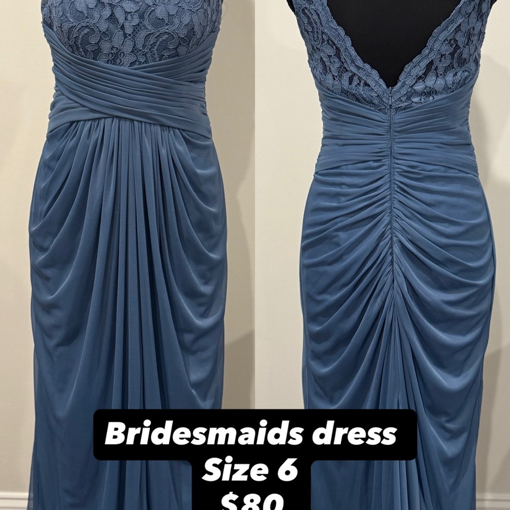 David's Bridal Blue Lace Maxi Dress